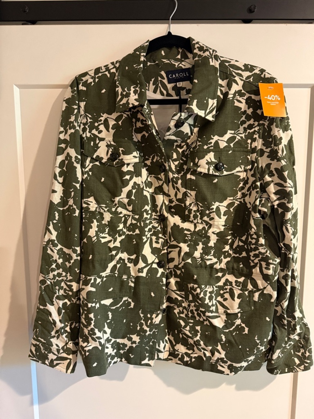 Linen Olive & Cream Printed Field Jacket (lined)